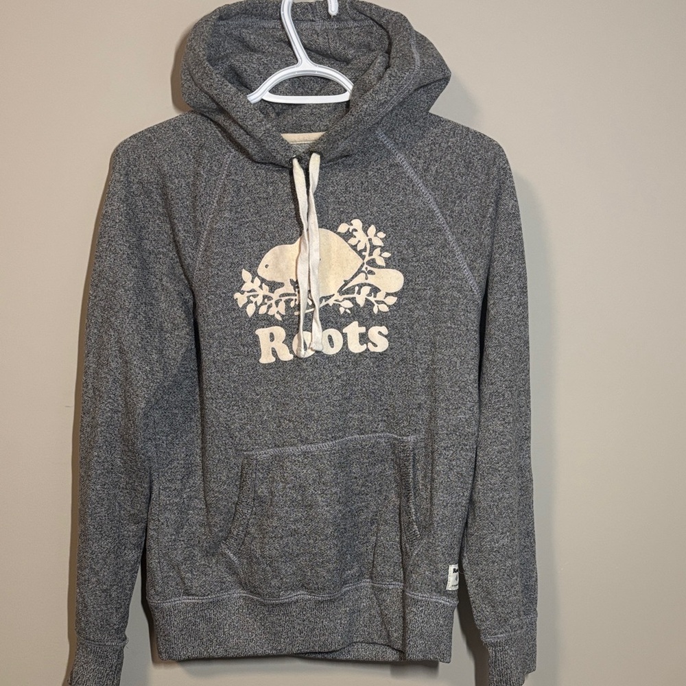 Roots organic original kanga hoodie grey with cream logo